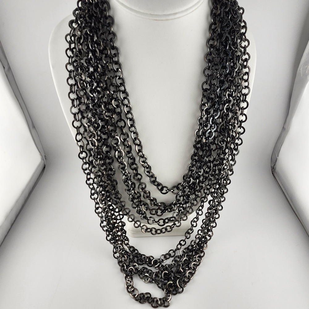 Heavy Gun‎ Metal Circle Link Layered Multistrand Necklace Punk Gunmetal